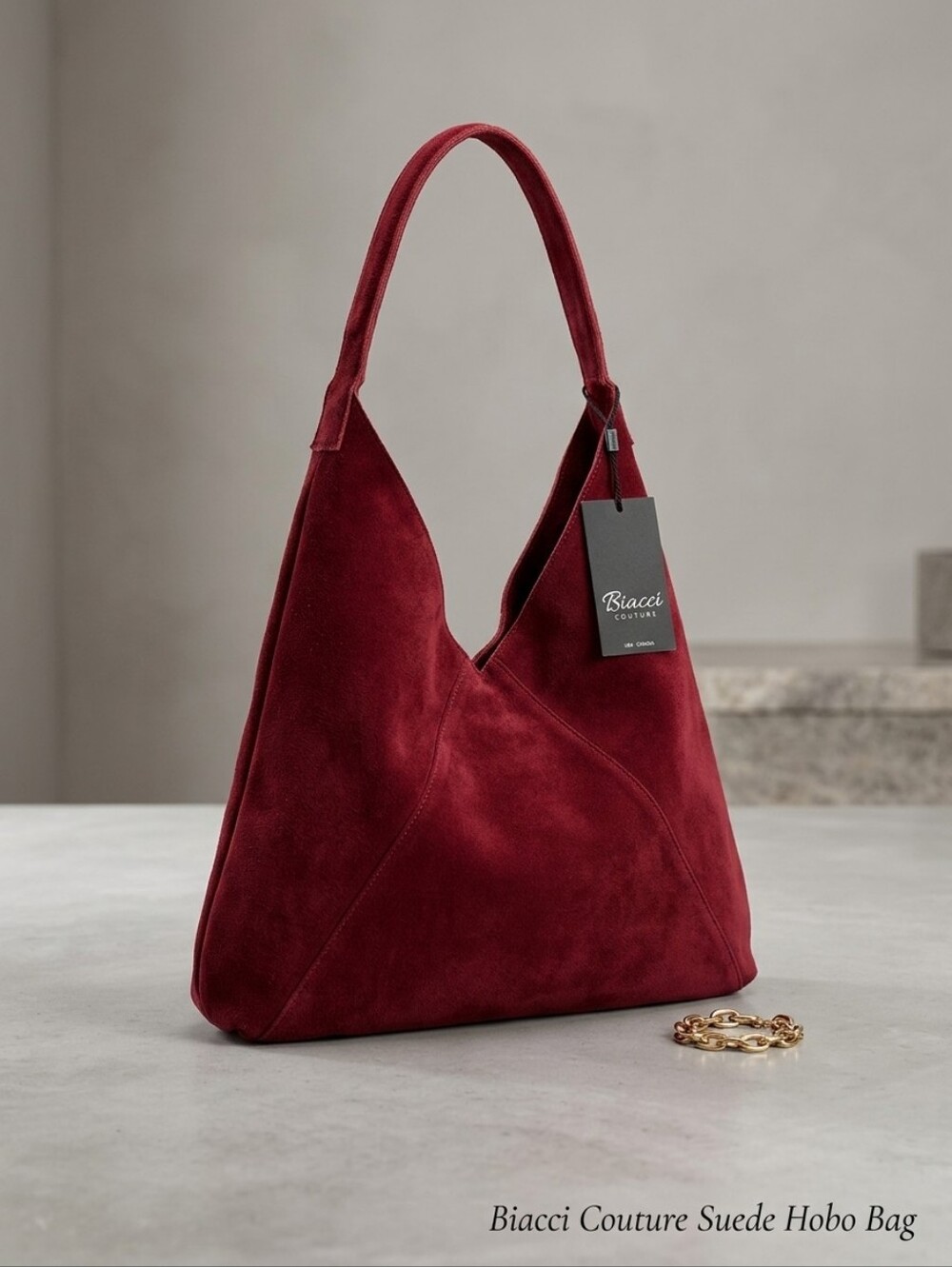 NWT Biacci Couture red suede hobo slouch bag